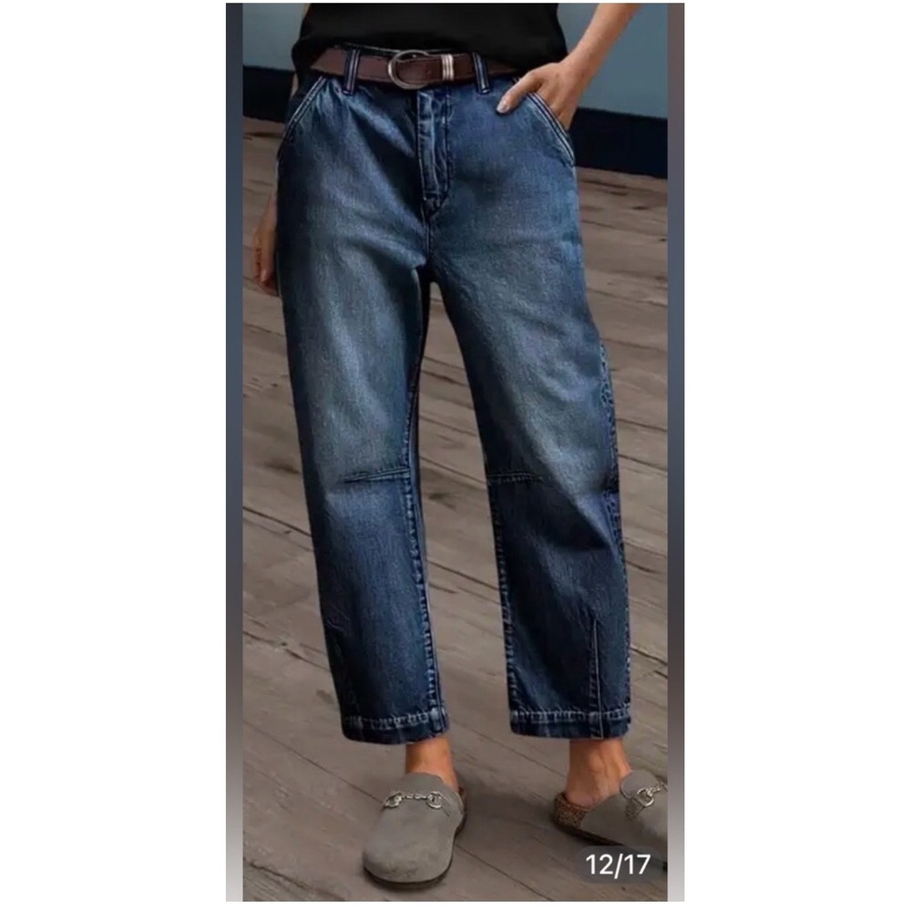 NWT Flamingals Barrel Jeans XL Dark Wash Mid Rise Stretch Crop Baggy Streetwear